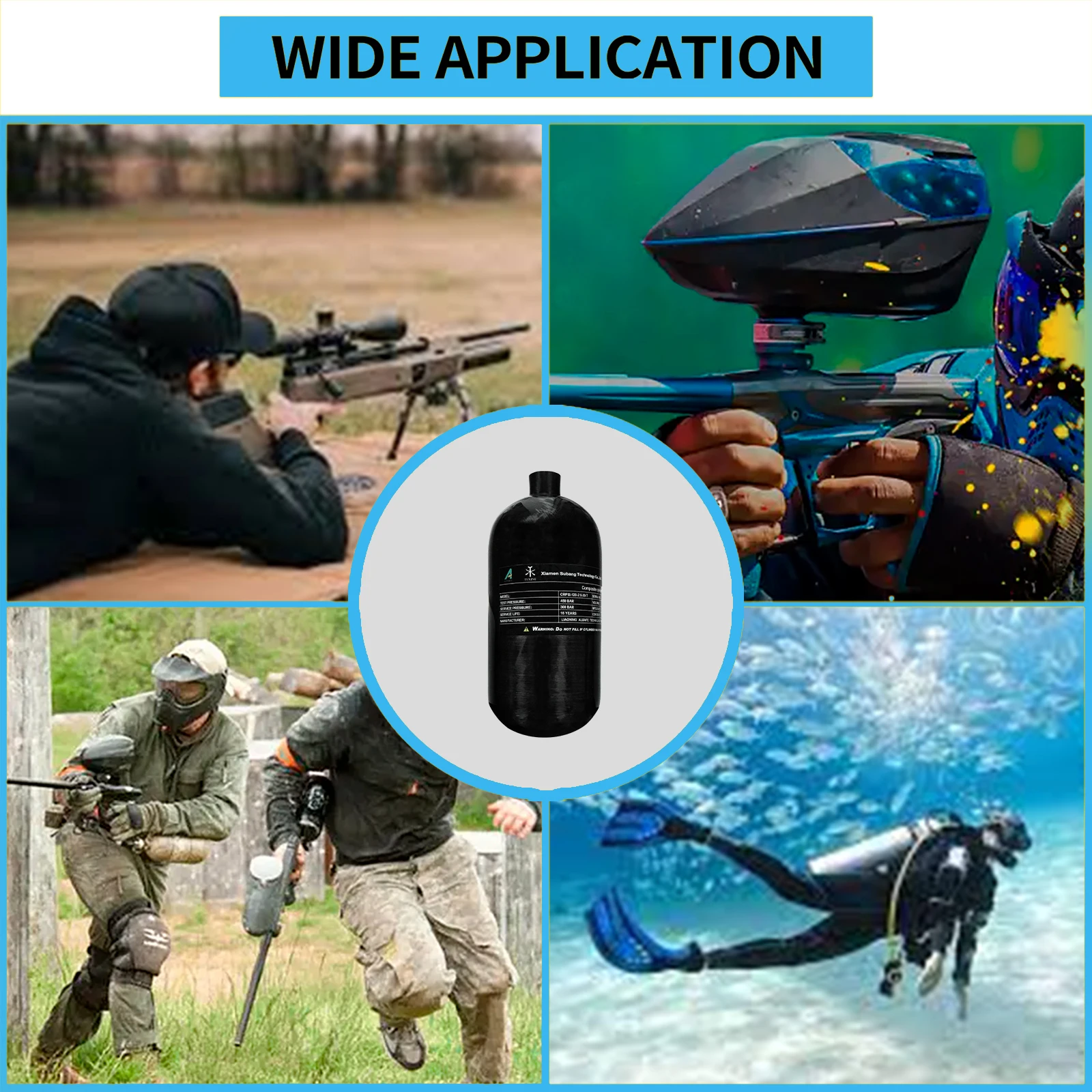 GP OEM High Temperature Resistance 2.5L High Pressure 300bar 30mpa 4500psi Paintball Game Carbon Fiber Air Tank Gas Cylinder