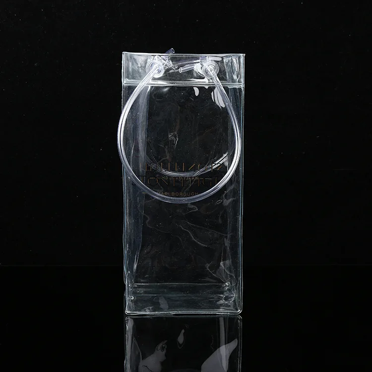 Водонепроницаемый прозрачный ПВХ мешочек для льда с логотипом на заказ, виниловый ПВХ мешочек для охлаждения вина с ручкой для бутылки пива, шампанского, 2021