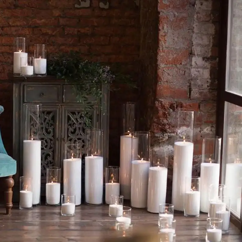 Wholesale Candle Container Custom Modern Nordic Home Hotel Decorative Clear Tall Wedding Glass Cylinder Vase
