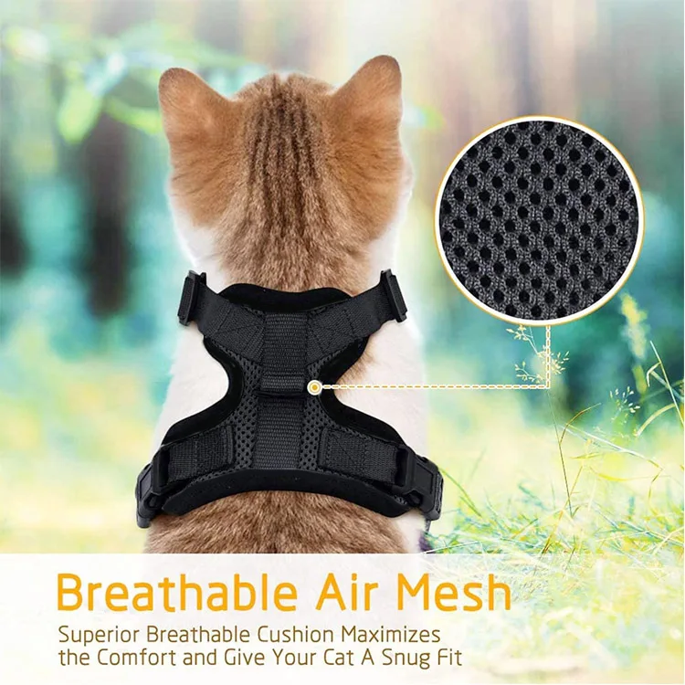 Pet travel adjustable cat vest wire custom mesh cat harness escape proof cat harness and leash set for walking