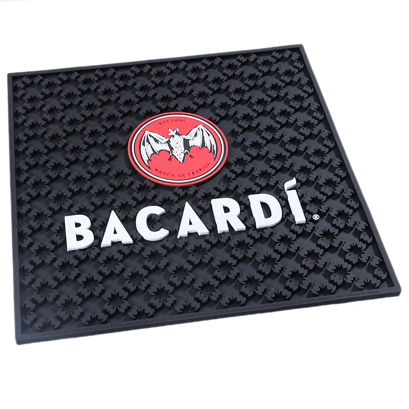 Eco-technology friendly 3D embossed brand custom logo square PVC bar service station bar mat