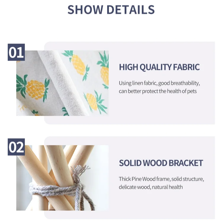 Foldable Custom Pet Tent Colorful Pet Comfortable Wooden Dog Bed Removable Cushion Cat Dog Bed