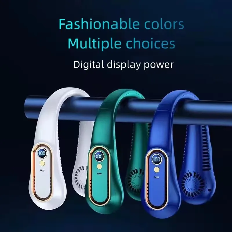 Hot selling neck hanging fan with digital display power supply without blade neck belt fan portable summer air cooler for travel