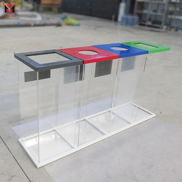 Custom Airport Anti-Terrorist Safety Transparent Dustbin 4 compartment transparent recycling bin