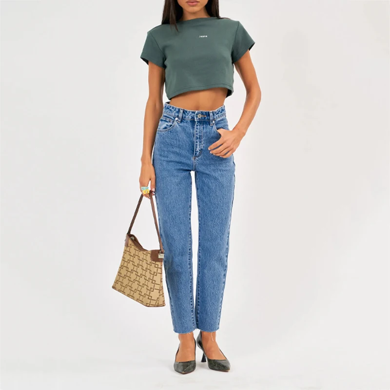 High Quality Supplier Manufacturer Custom Logo Wholesale Woman Ladies Women New Pants Celana Jeans Wanita High Slim Jeans