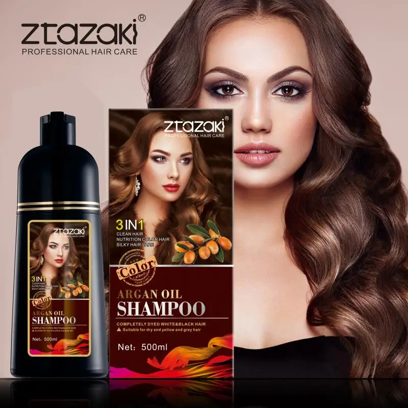 ZTAZAKI Wholesale 500ml Natural Argan oil Fast Dye Long Lasting Permanent Hair Color Shampoo for women accept private label