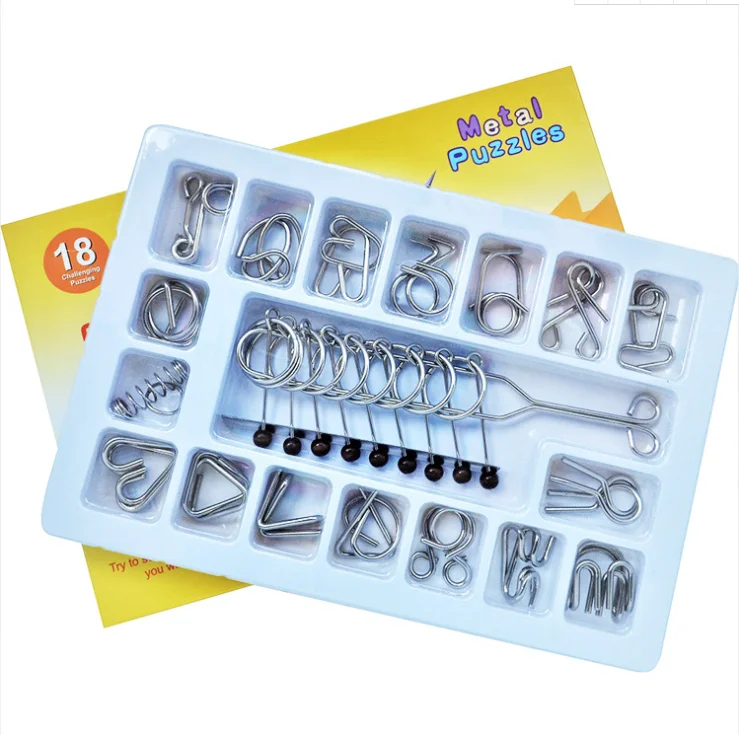 18 challenging puzzles metal wire brain twister puzzles for adult and kids