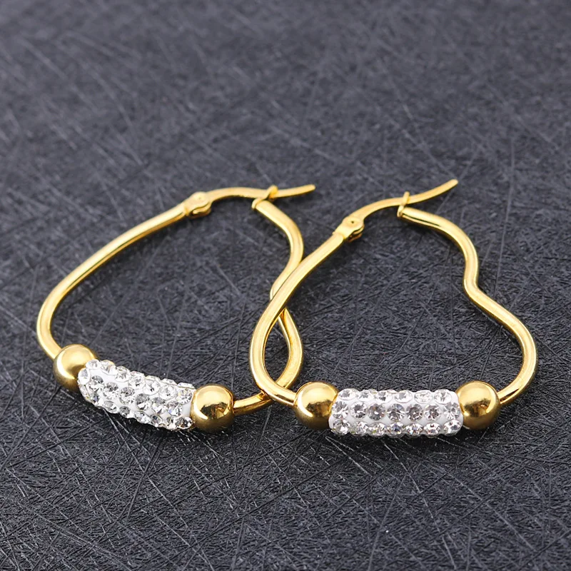 Серьги-кольца женские из титановой стали в форме сердца со стразами