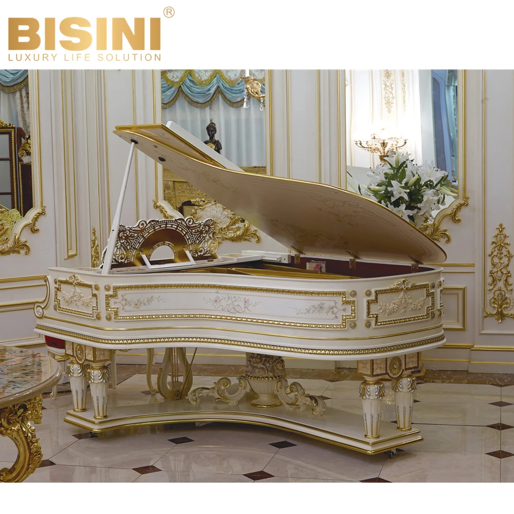 Deluxe Palace Style 24K Gold Leaf Carved Wood Color Floral Handpainted Professional Performance 88 Keys Germany Grand Piano