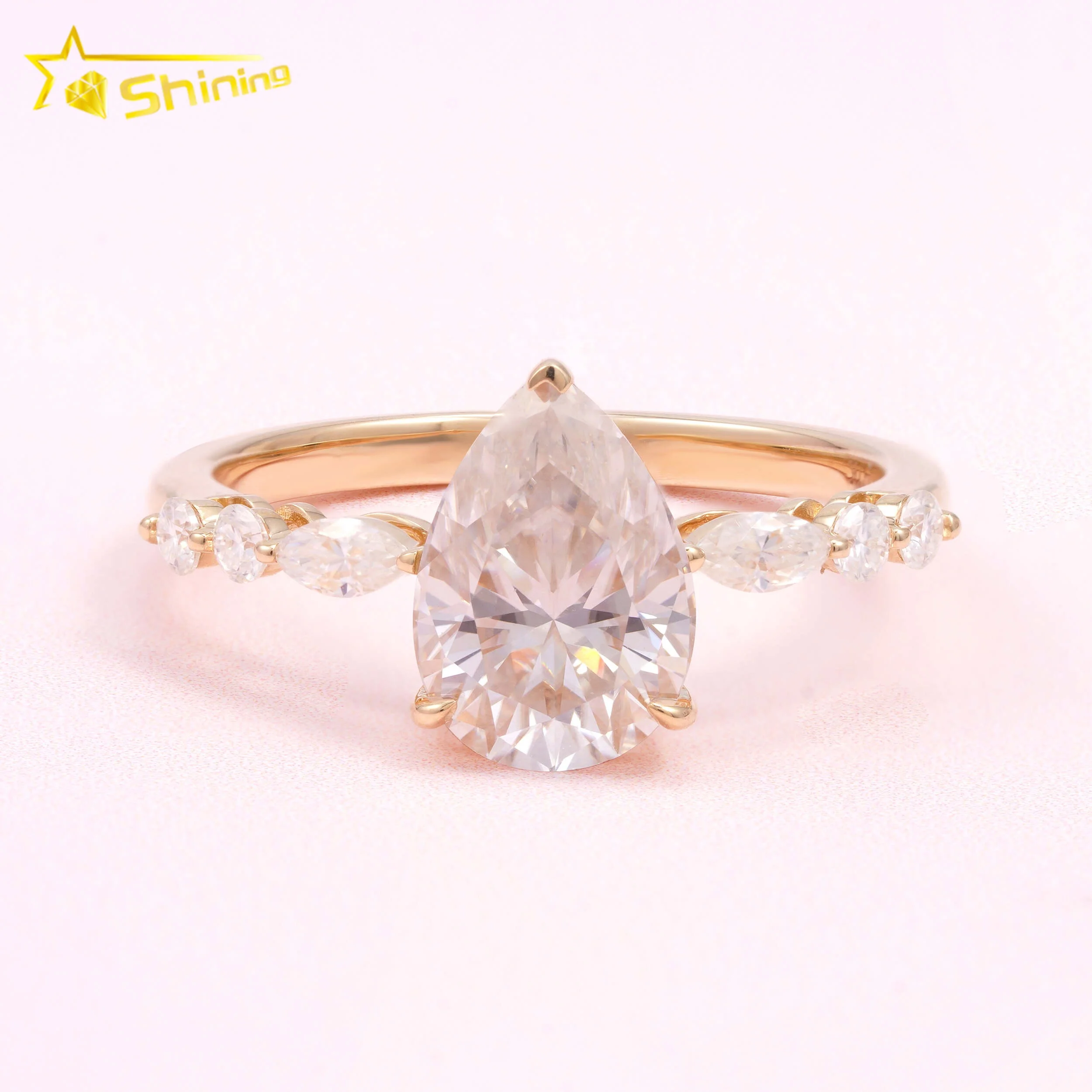 Pass Diamond Tester Classic 2ct Pear Shape VVS Moissanite 10K Solid Yellow Gold Engagement Ring Wedding Women Ring