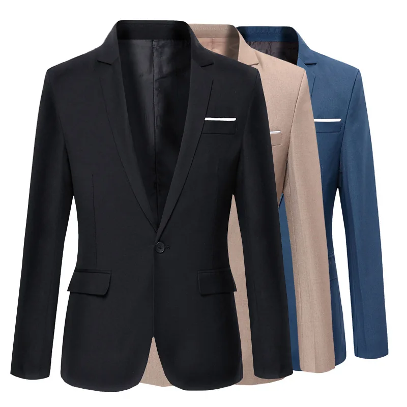 Mens Korean slim blazer Solid Color blazer Suit Office Jacket black plus size Male blazers Mens coat