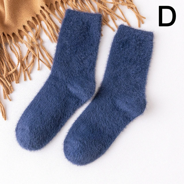 Women Winter Warm Soft Fluffy Bed Socks New Solid Color Ladies Home Floor Slipper Mink Fur Thicken Fleece Sock Winter Boots