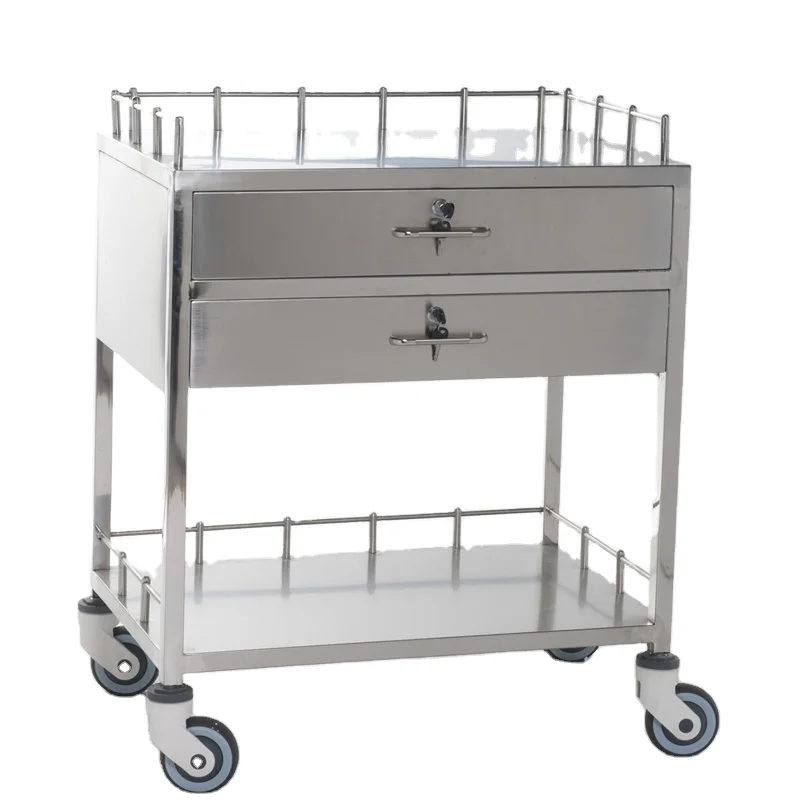 Hospital Stainless Steel emergency treatment trolley medical dressing cart trolley with drawers