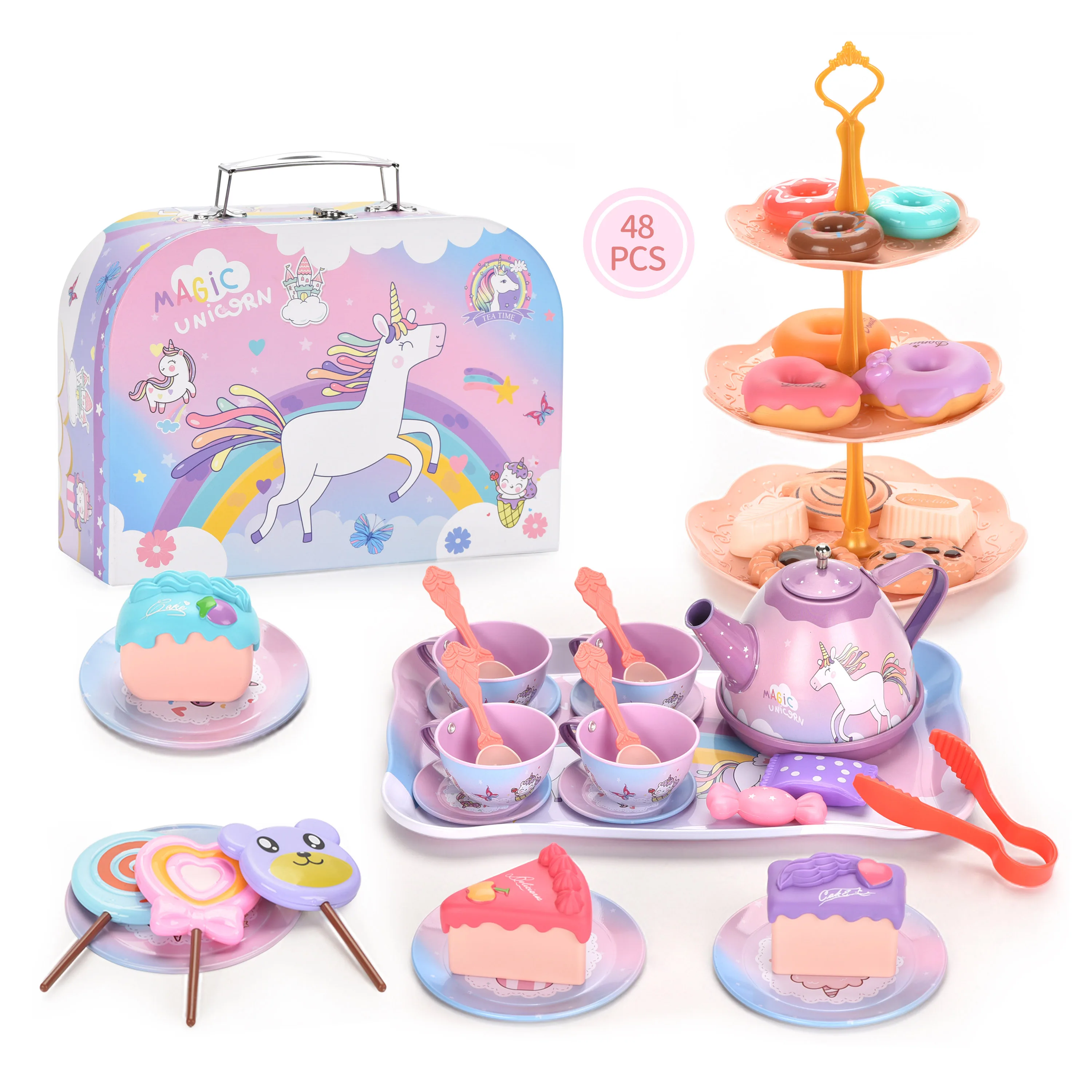 Hot sale afternoon tea set role toy girl gift luxury tea set with GCC
