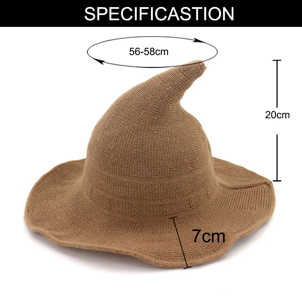 SH-1007 Women Wide Brim Foldable Pointed Women Halloween Witch Hat Wool Knitted Cap for Party Masquerade Cosplay Costume