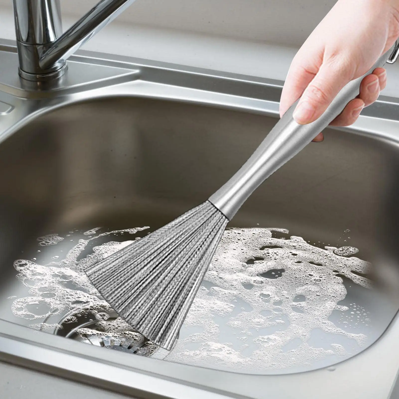 Stainless Steel Flexible Pot Cleaning Brush Kitchen Not Hurt the Dishwashing Brus Hung Long Handle Wire