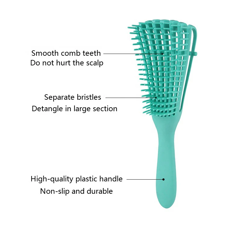 Wholesale High Quality Afro America Woman Products 8 Rows Detangling Massage Hair Brush For Curly Hair Brush Plastic Hair Comb