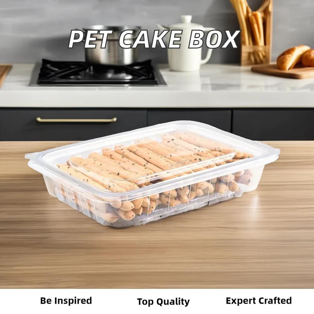 Clear PET Plastic Square bread box fruit box Cake Box with Embossing for  Storage Snack Food Container