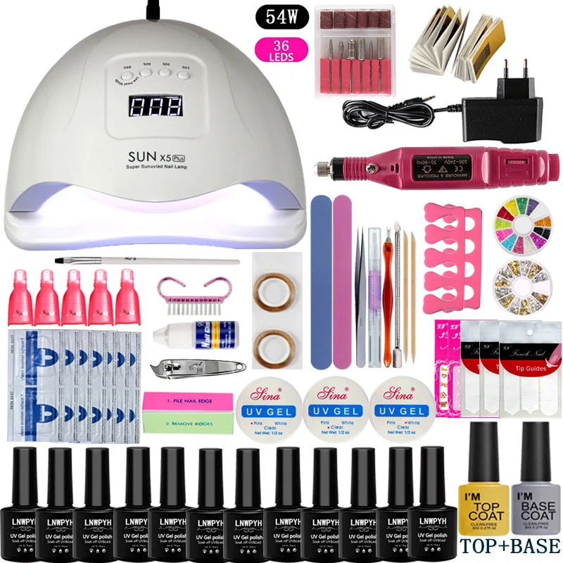 Electric Drill Set UV LED Nail Lamp 54W Professional Nail Dryer With Gel Polish Kit Nail Art Tools