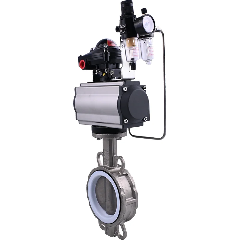 High Quality Custom Stainless Steel Pneumatic Wafer Butterfly Valve with PTFE Seat Electric & Manual Control Water Application
