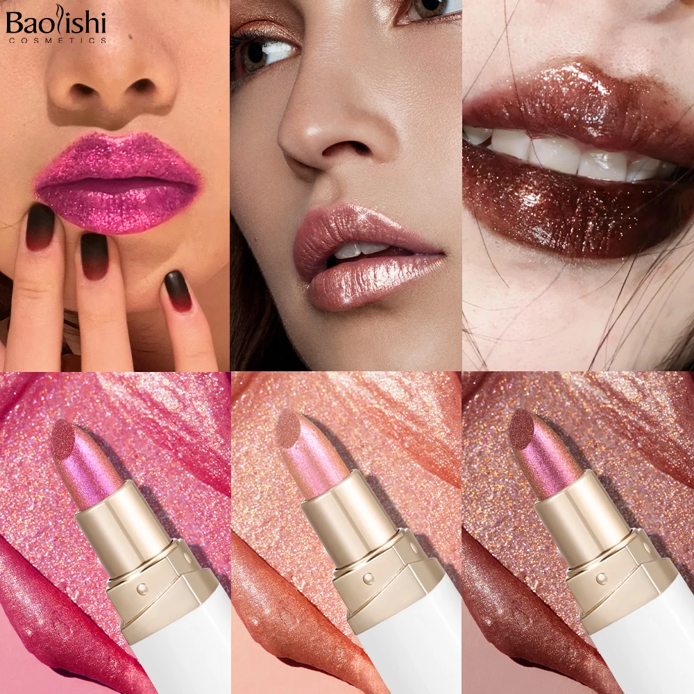 Glitter Lipstick Long Lasting Waterproof Sparkling Shimmer Metallic Glitter Lipstick Diamond Shiny Red Matte Lipstick