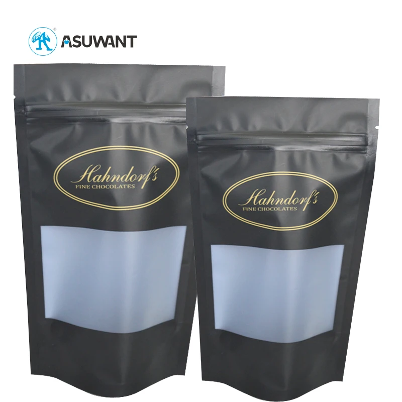 Custom Printed 2 lb Matte Black Stand Up Pouch Resealable Aluminum Foil Zip Lock Mylar Flour Packaging Bags with Frosted Window