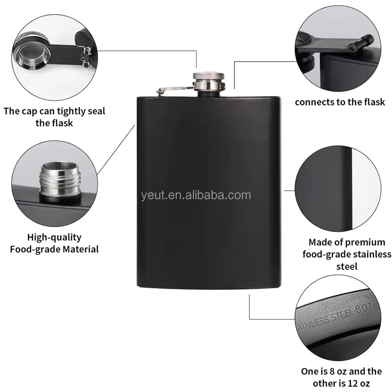 6oz 7oz 8oz Stainless Steel Hip Flask Set Men Gift Set with Shot Glasses Funnel for Alcohol Leather Hip Flask Whisky Glass