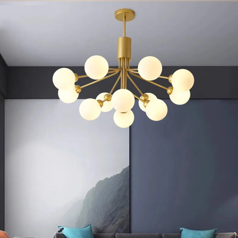 Nordic Living Room Ball Ceiling Pendant Light Dining Room Bedroom G9 Round Ball White Glass Chandelier