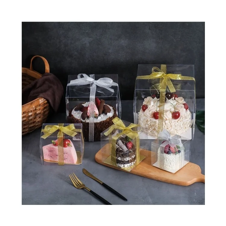 Beheart Ribbon Plastic Transparent 2 3 4 5 Inches Small Slice Square Regular Cake Boxes