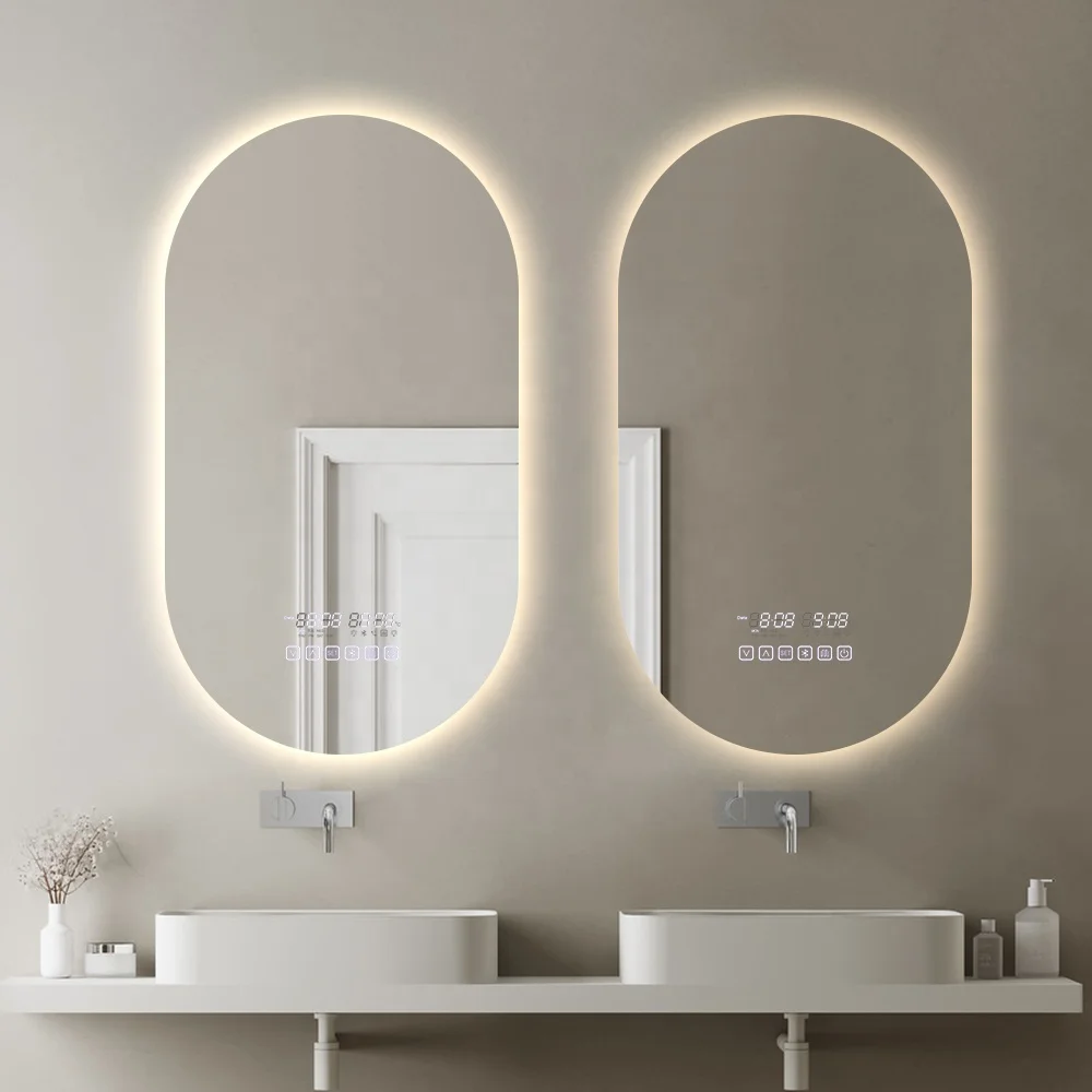 Oval Shape Defogger Smart Bathroom LED Mirror with Touch Sensor Switch