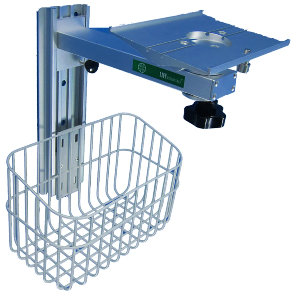 Best Selling Adjustable Monitor Bracket Wall Mount Stand Metal Shelves with Basket Straight Arm with Channel Square Basket