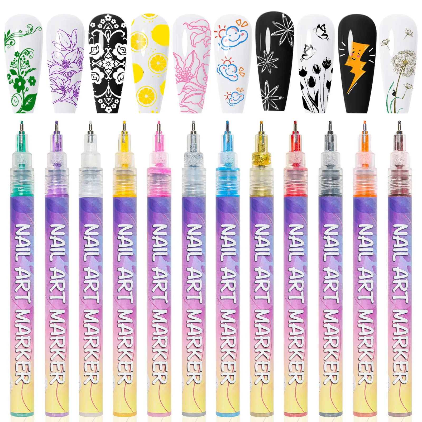 Nail art graffiti pen acrylic marker pen 0.5mm fine needle tube quick drying pen nail art tool