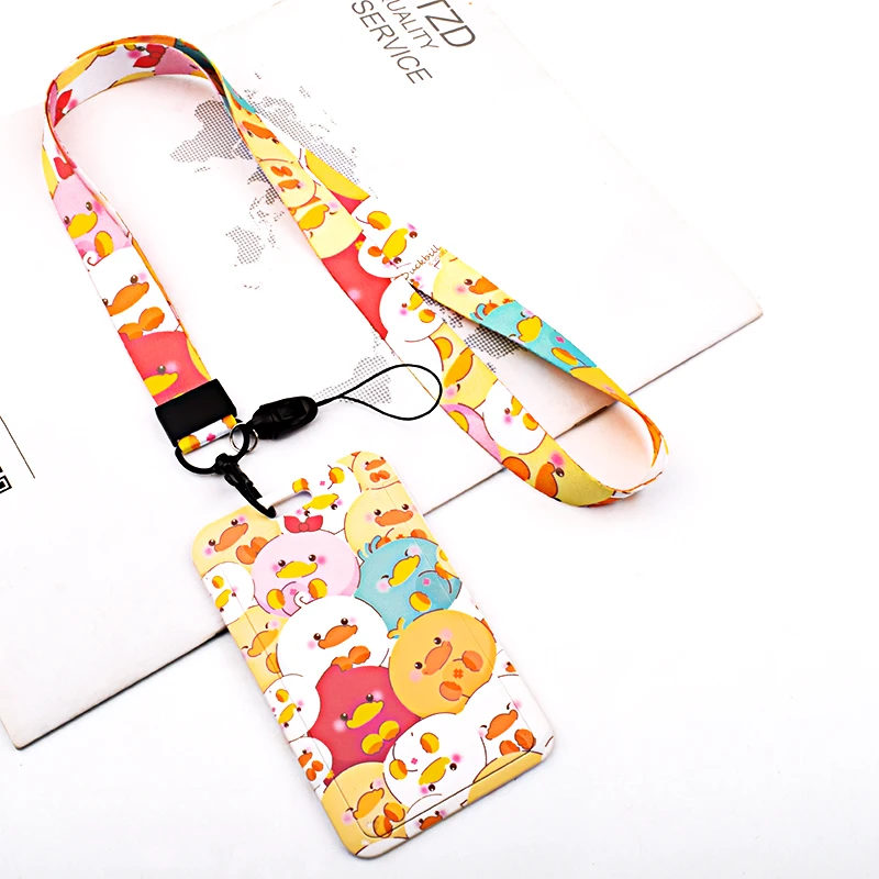 Colorful Cute Bus Card Cover School Students ID Card Holder Set Work Case Holder with Lanyard