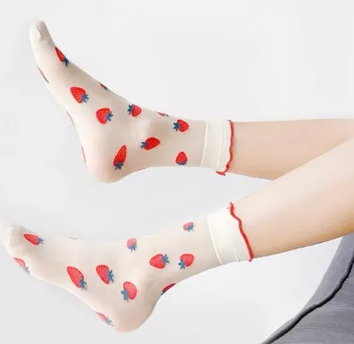 Fashion Sweet Fruit Transparent Thin Summer Crystal Dress Tube Strawberry Slouch Socks for girl Breathable