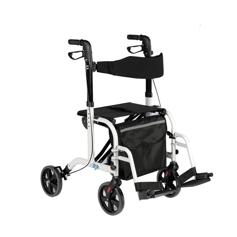 Aluminum Transport Chair Mobility Rollator 2 in 1 Medical Rolling Walker