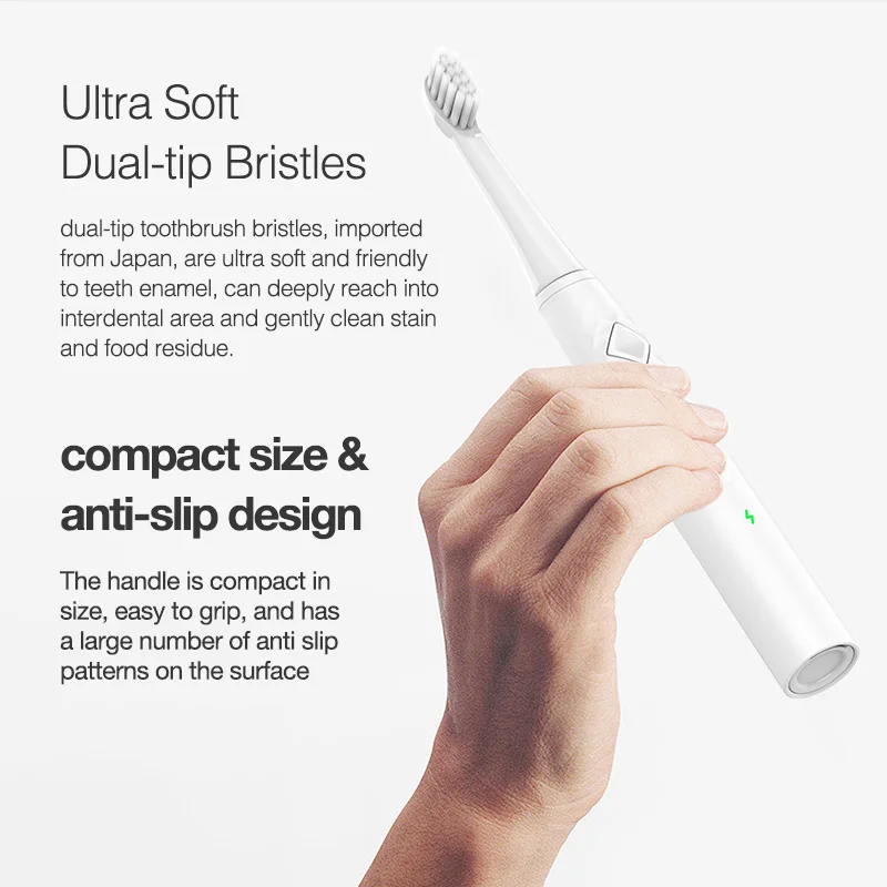 T2130 Mini Compact Electric Toothbrush Japanese Double Point Soft Bristles Rechargeable Sleek Electronic Sonic Toothbrush Slim