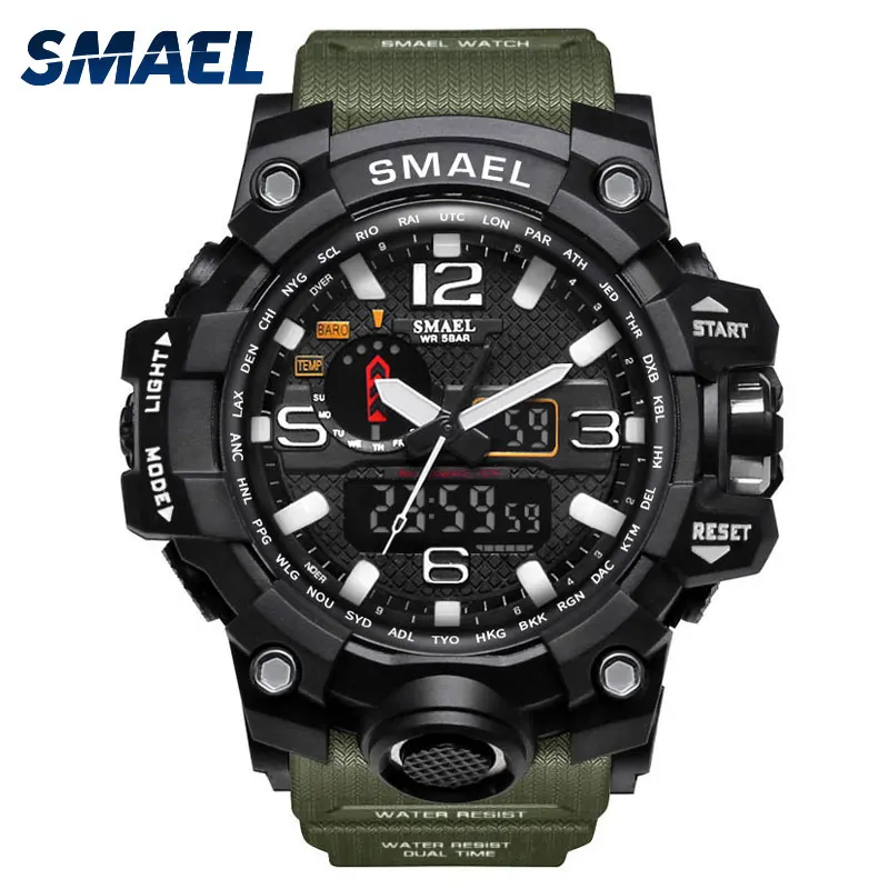 
2020 wholesale Smael 1545 hot sale custom logo military 5ATM water resistant plastic sport quartz digital wrist watches for men 