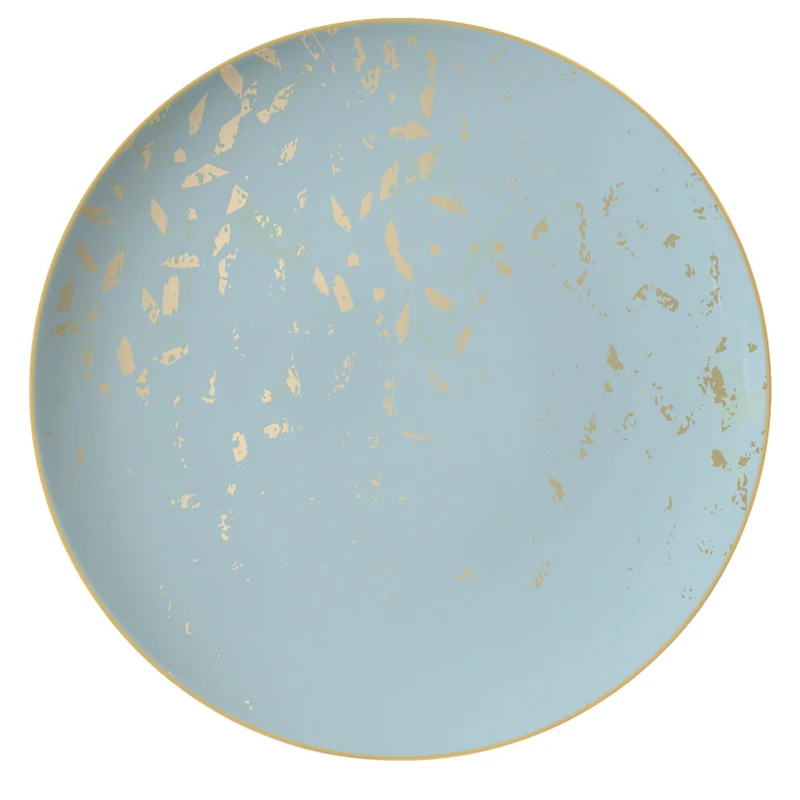 Light Blue and Gold Porcelain Dinner Set Wedding Decorative Charger Plate Bone China Dinnerware for Wedding Tabletop Crockery