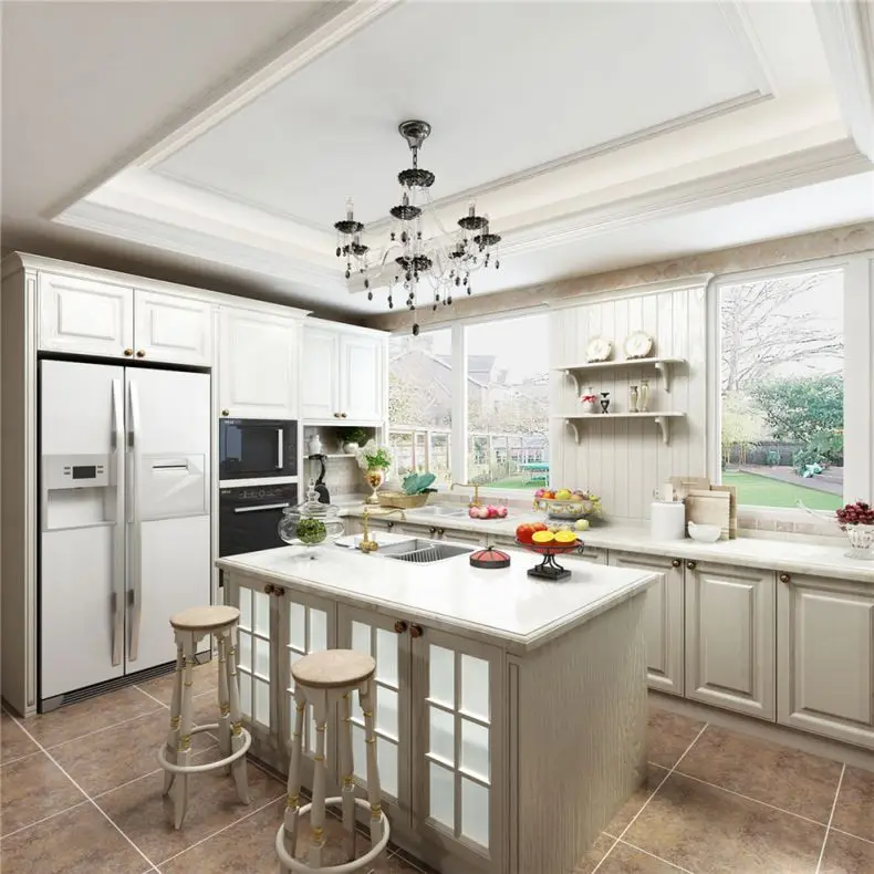 China Factory Custom Thailand Oak Burma Teak Solid Wood Kitchen Cabinets