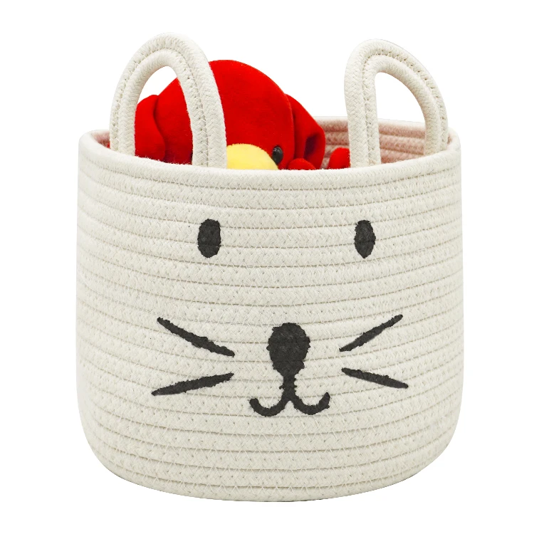 Custom soft colorful animal design cute cat dog cartoon clothes and toys 100 cotton rope baby storage baskets