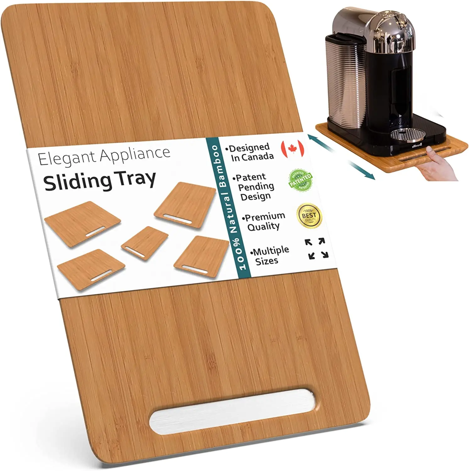 Wholesale Bamboo Kitchen Appliance Slider for Counter Under Cabinet Sliding Tray for Coffee Maker,Custom Wood Sliding TableTray