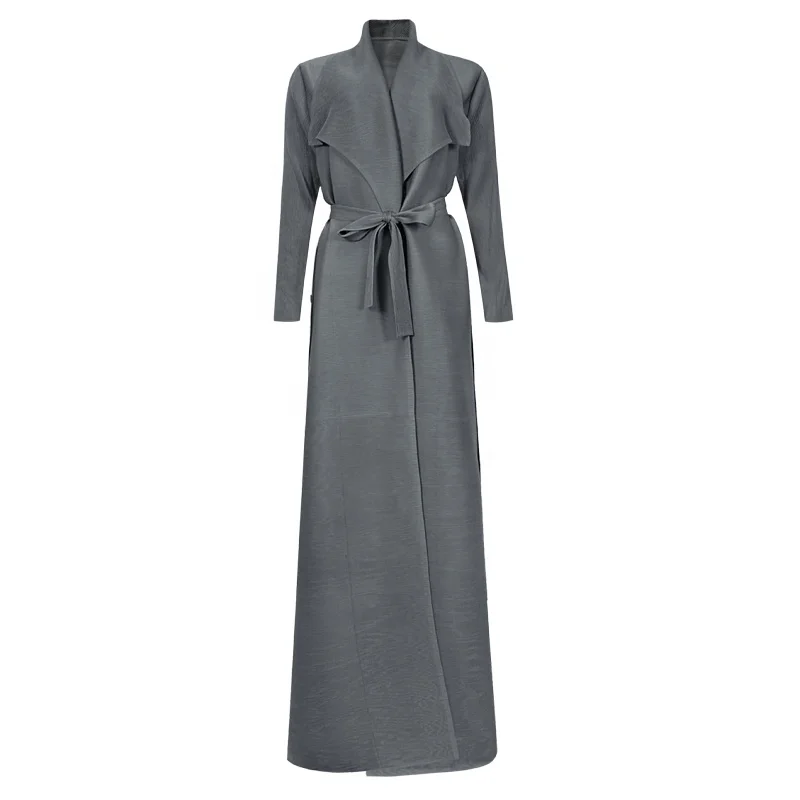 fashion new design women pleated trench coat plus size scarf collar shawl ladies  miyake pleats long coat