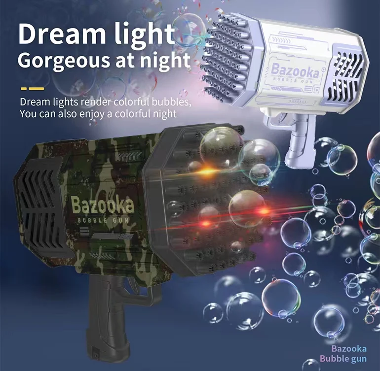 2022 Rocket  Blower Boom Bubble Gun 69 Hole Gatling Machine Light Flash with TIK Tok led Launcher Bazooka Bubble Toys for kid