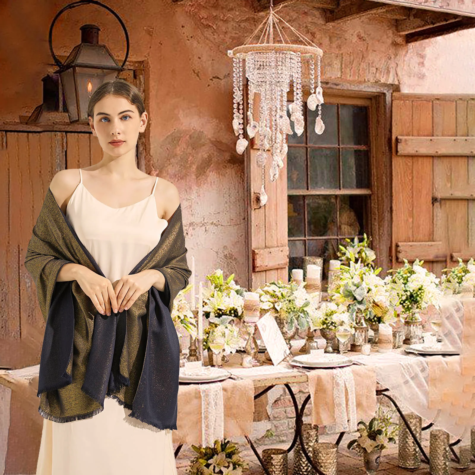 Scarf for Women in Summer and Spring and Autumn Reversible Beautiful Shawls for Evening Party Shinning Ponchos