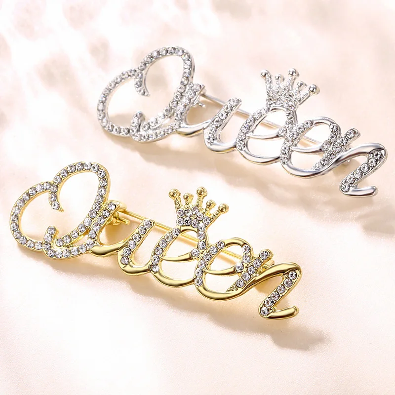 Fashion Trend Rhinestone Letter Crown Brooch Accessories Personality Design Brooch Jewelry For Women