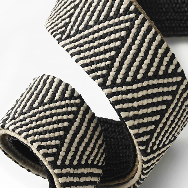 Bohemian Style Plastic Pin Buckle Dress Belt Ladies Fashion Cotton Linen PP Straw Woven Belt