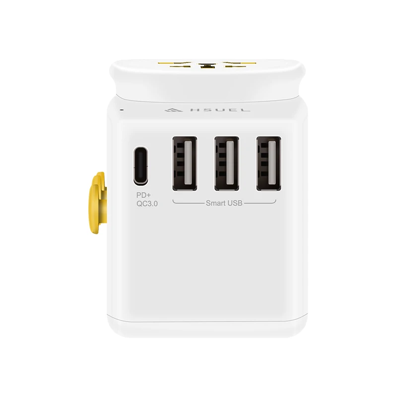 White 30W Earthed Universal Travel Adaptor with 18W QC&PD 3.0 Type C,3USB ports