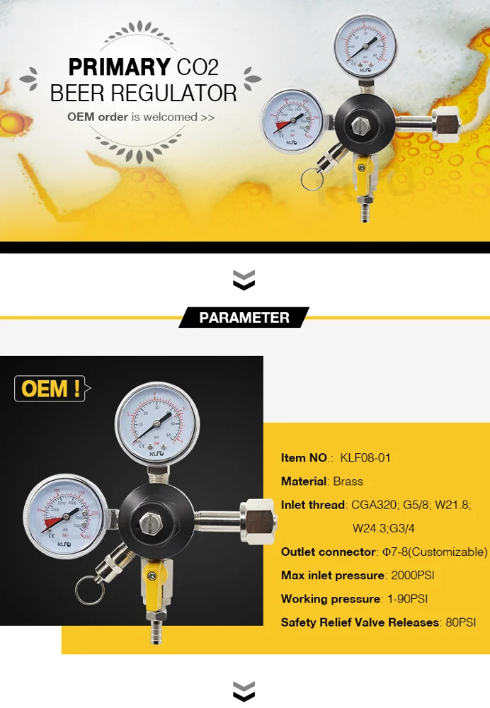 
CO2 Dual Gauge Pressure Regulator with3/8' Barbed Shutt off Valve Homebrew CO2 Beer Regulator, 0~3500psi, 0~60psi 