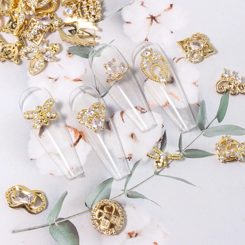 Luxury 3d Famous Jewelry Designer Nail Charms Metal Nail Rhinestones Decoration For Nail DIY