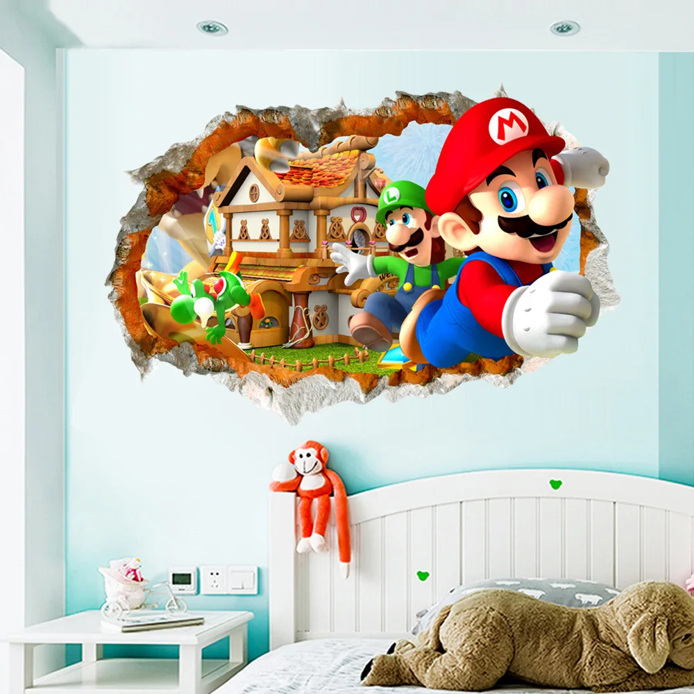 New 3D broken wall Super Mario wall stickers bedroom children cartoon room decoration self-paste